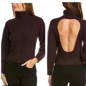 Vince ribbed open back cashmere plum wine turtleneck sweater